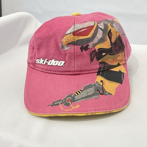 Vintage Ski-Doo Hat SnapBack Adjustable Unisex Adult Pink Racing Snowmobile - Picture 2 of 8
